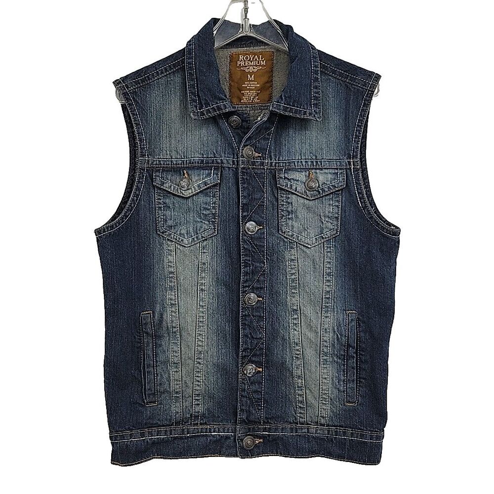 Royal Premium Womens Denim Vest Size Medium‎ LOOK Verdigris on Buttons